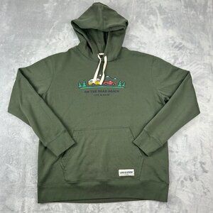 Life is Good Hoodie Mens Size Large Green On The Road Again Outdoor Hiking